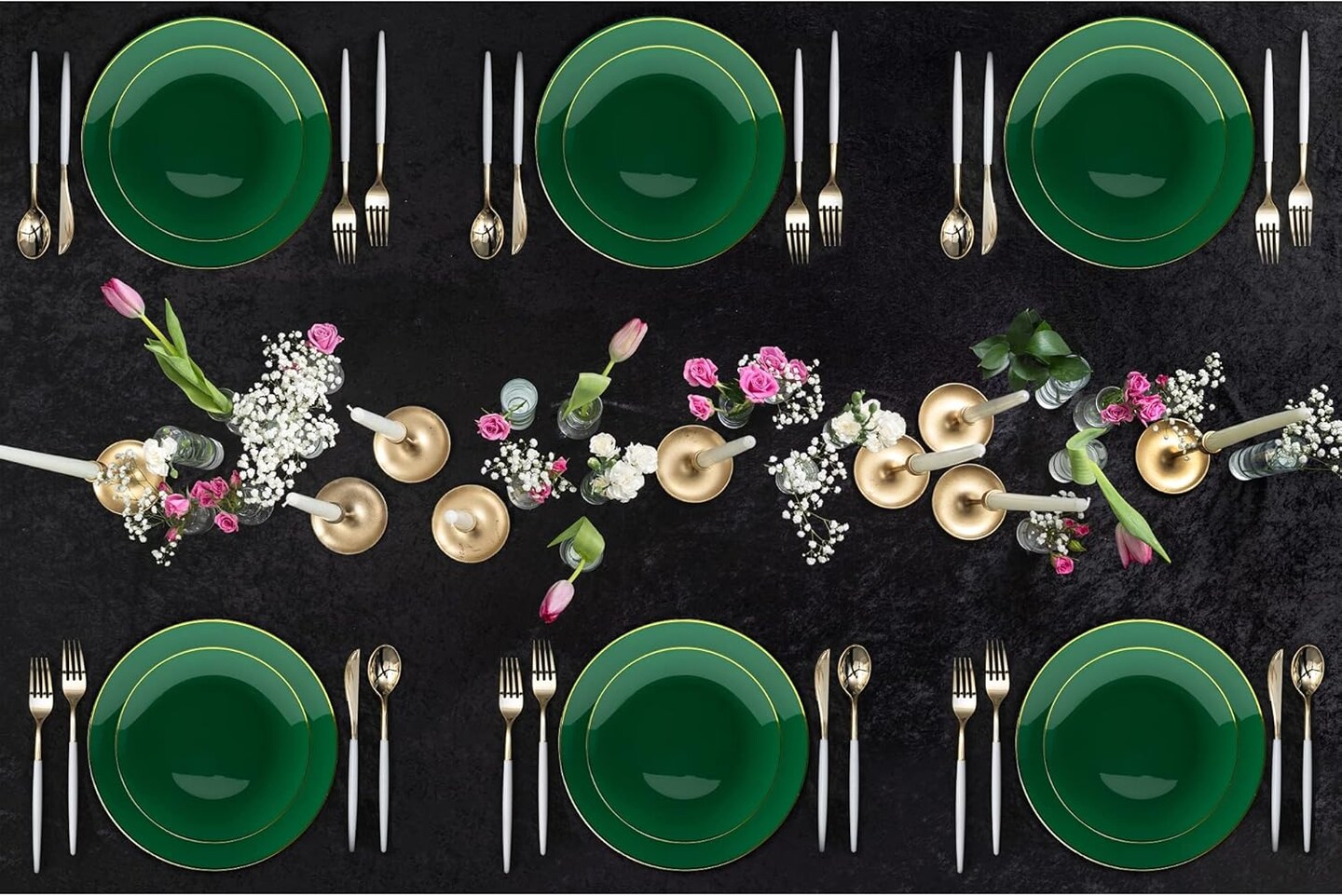 Trendables Disposable Silverware Set - Wedding Plastic Cutlery Dinnerware - Includes two toned Forks, Plastic Spoons, two colored Knives - reflective Plastic Utensils Party Set