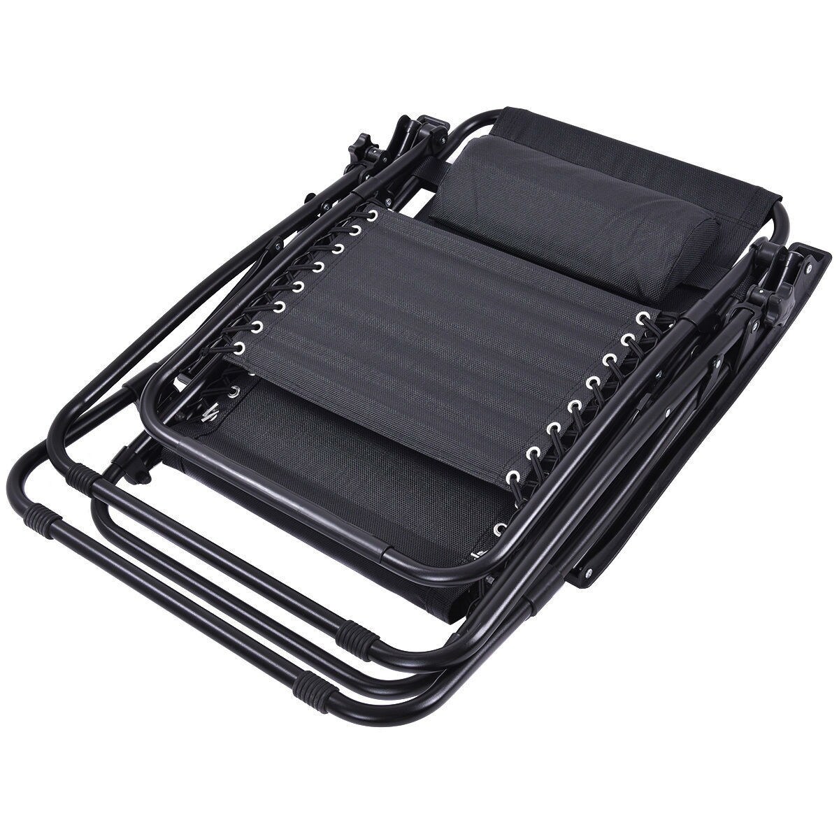 Set of 2 Folding Zero Gravity Recliner Chairs with Cup Holder Tray and Headrest for Patio or Lawn