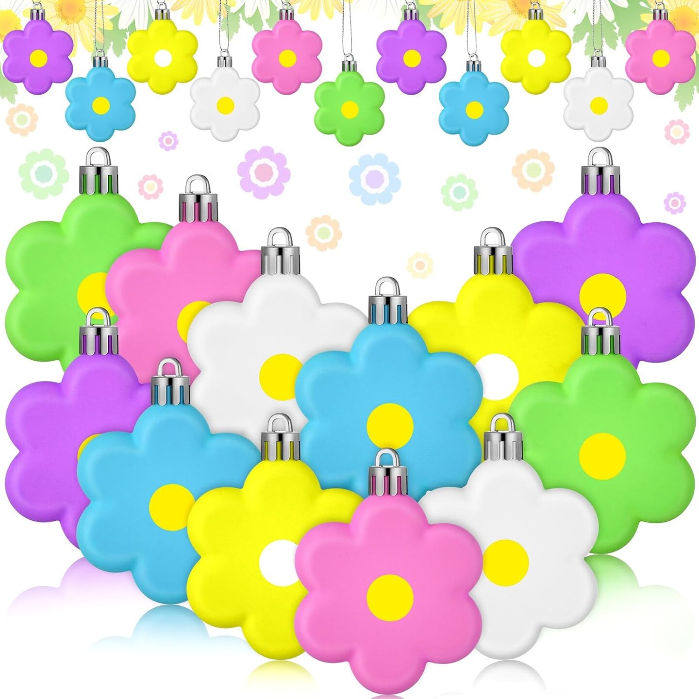 24 Pcs Spring Flower Ornaments 2.7 Inch Tulips Daisy