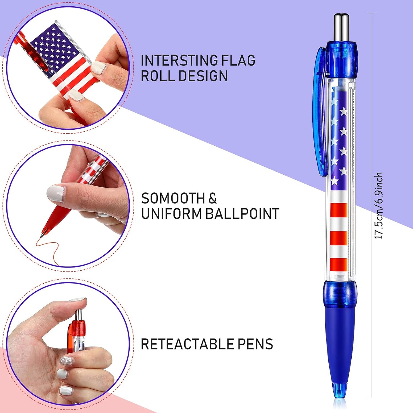 American Flag Ballpoint Pen,Patriotic Day Retractable