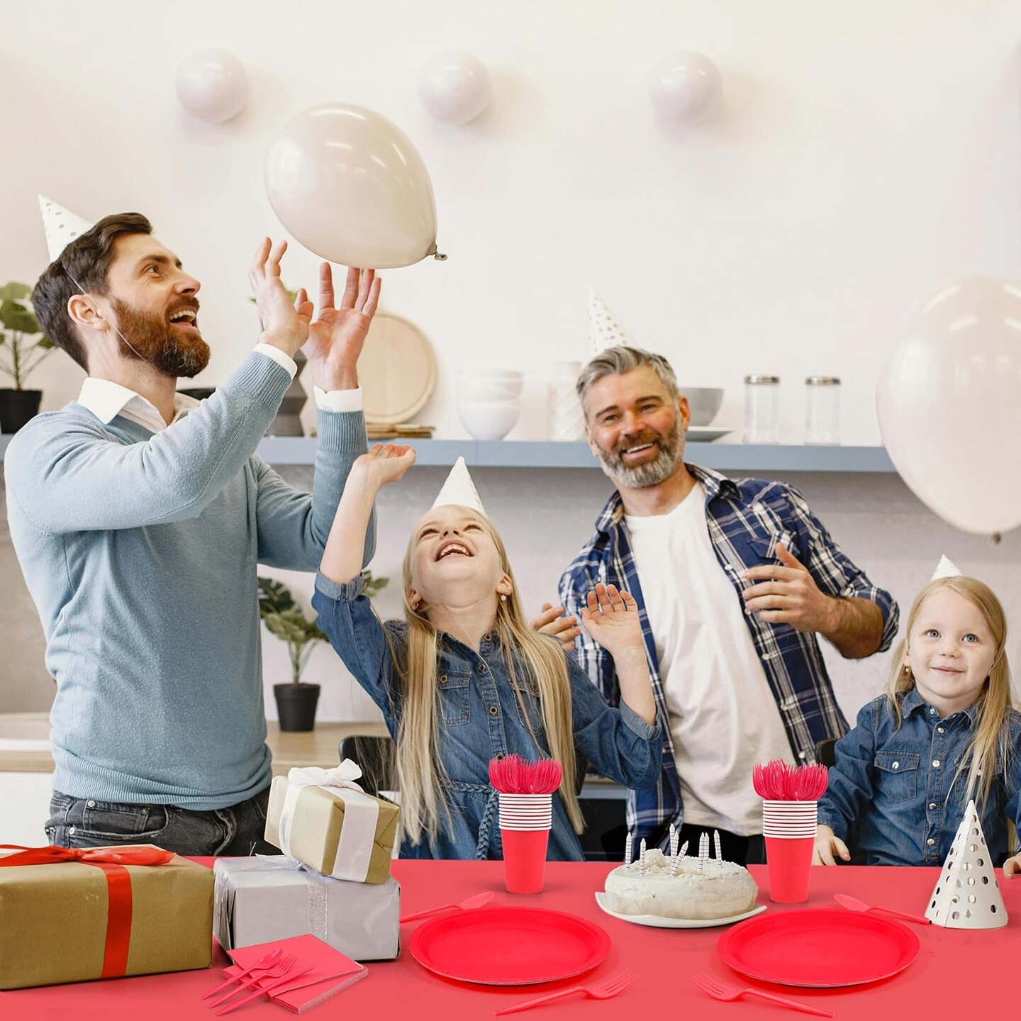 Red Disposable Party Tableware Set - 168pc Premium Paper Plates, Napkins, Forks &#x26; Tablecloth for Birthday, Weddings, Celebrations