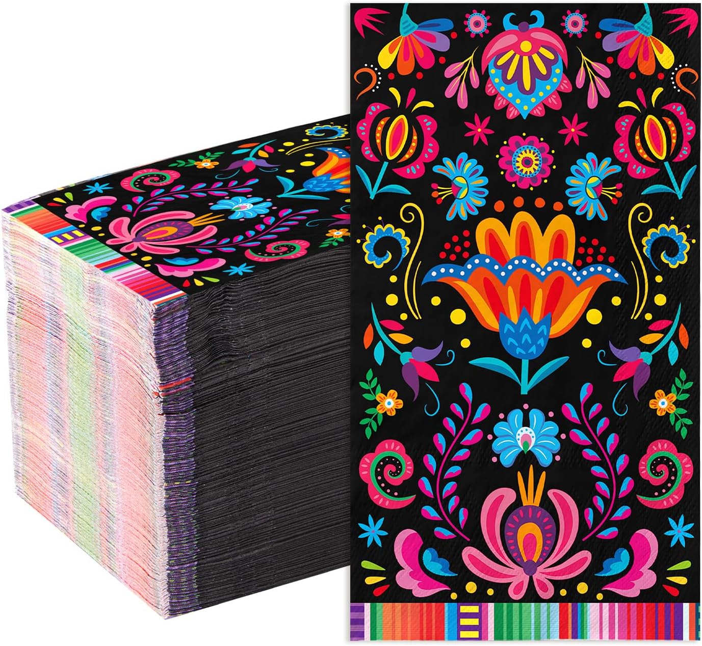 100Pcs Mexican Fiesta Napkins 3Ply Colorful Flower Paper Napkins Disposable Bathroom Hand Napkins Guest Towels Mayo Dance Taco Pinata Dinner Napkins for Mexican Fiesta Party Decorations Birthday