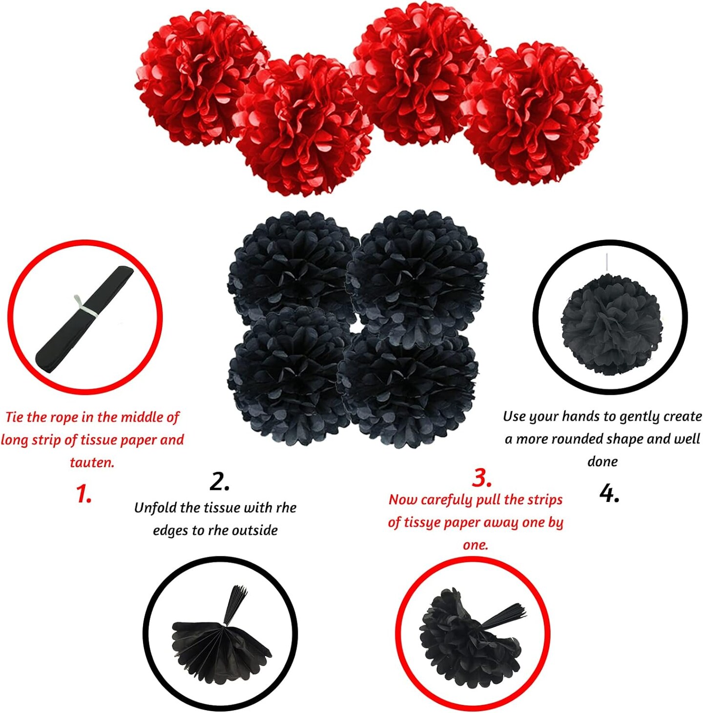 Birthday Decorations - Black &#x26; Red Party Decorations with Happy Birthday Banner, Pompoms, Balloons for Boys, Girls, Men &#x26; Women