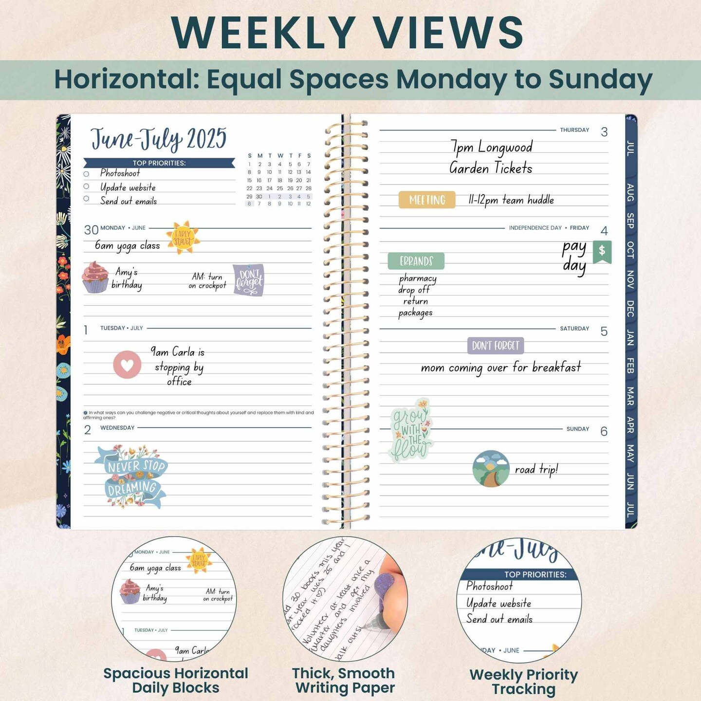 bloom daily planners 2025-26 Academic Planner, Soft Cover, 5.5&#x22; x 8.25&#x22;, Garden Party, Navy