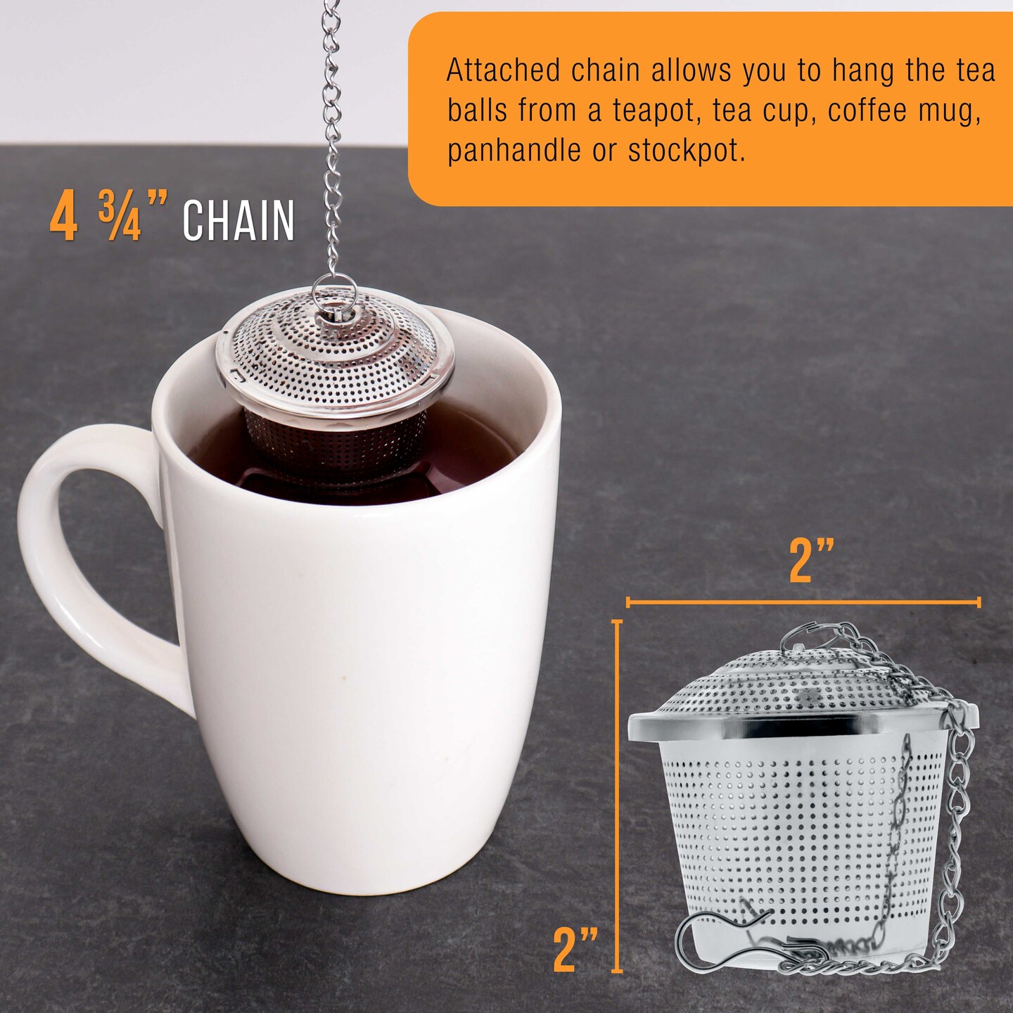 U.S. Kitchen Supply&#xAE; - 2 Premium Stainless Steel Tea Ball Strainer Infusers - 2&#x22; Size with Micro Perforated Mesh - Steep Loose Leaf Tea, Herbal, Spices