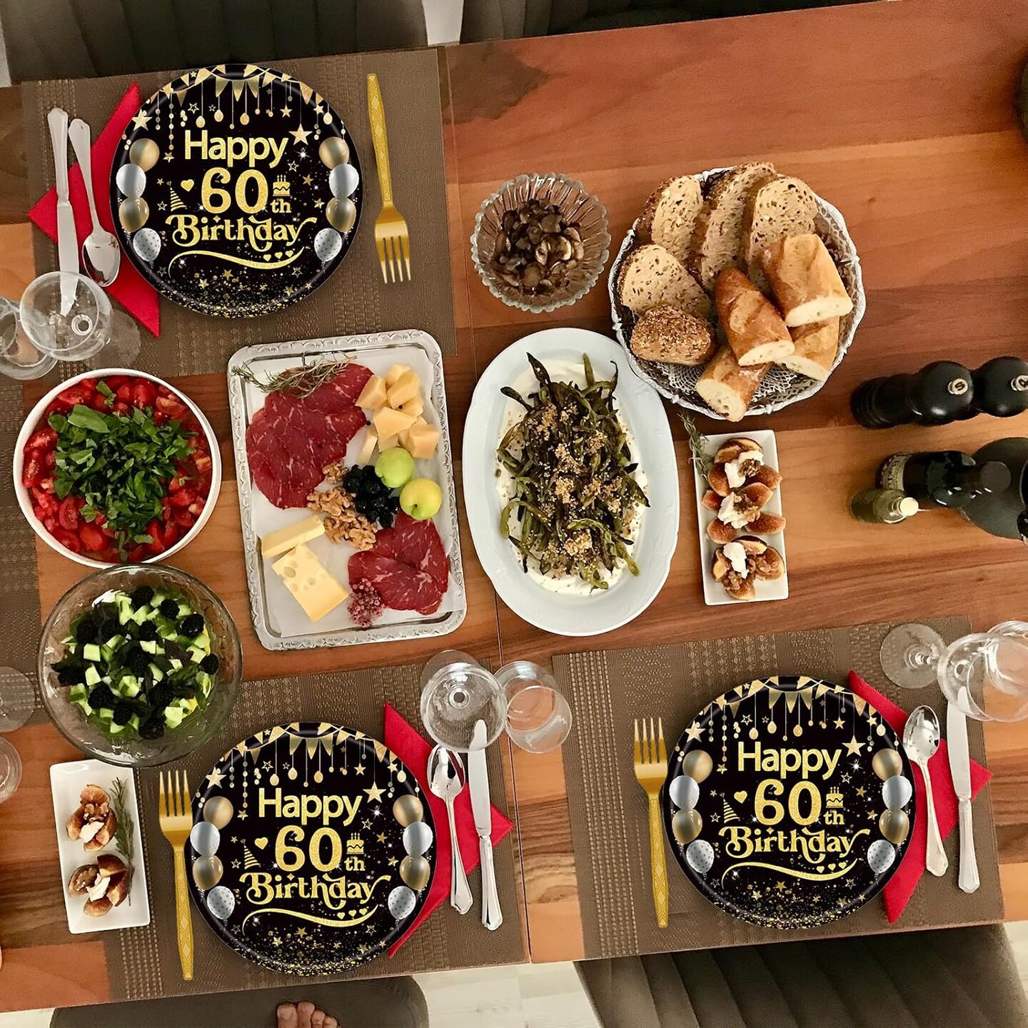 96Pcs 60th Happy Birthday Tableware Set Black Gold Disposable Paper Plates and Napkins with Forks Back in 1965 Birthday Party Decorations Supplies for Men Women, Serve 24