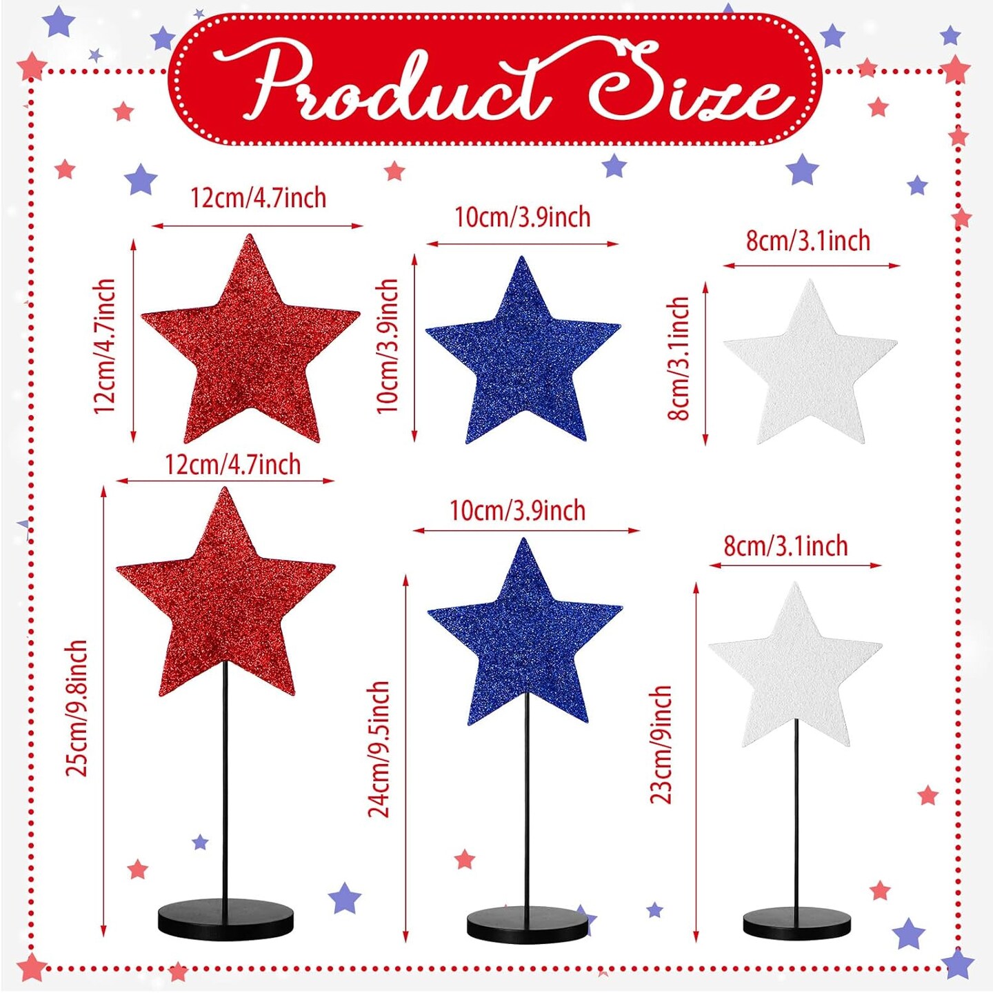 6 Pcs 4th of July Day Tall Standing Star