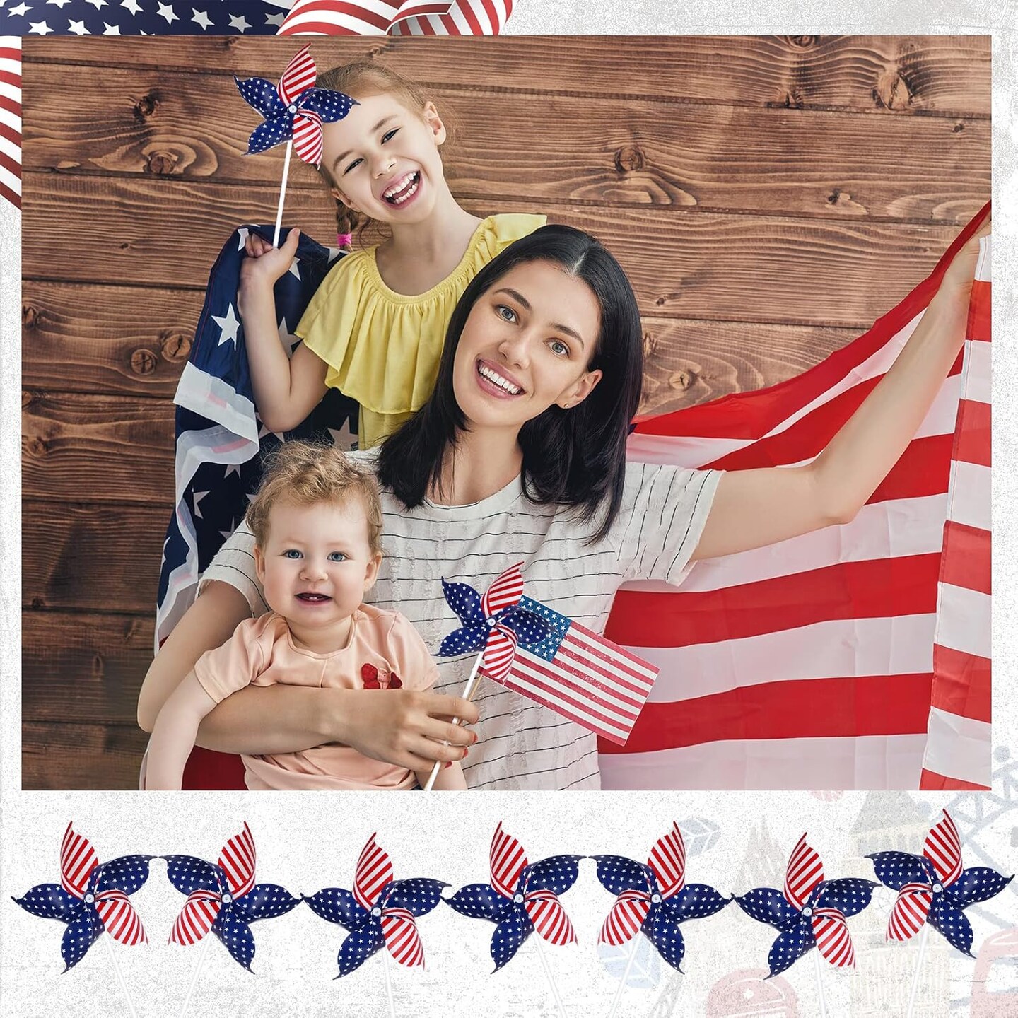 300 Pcs 4th of July Decorations Patriotic Pinwheels Fourth of July Pinwheels for Kids Adults, Red White and Blue Decorations for Independence Day Party Yard Garden