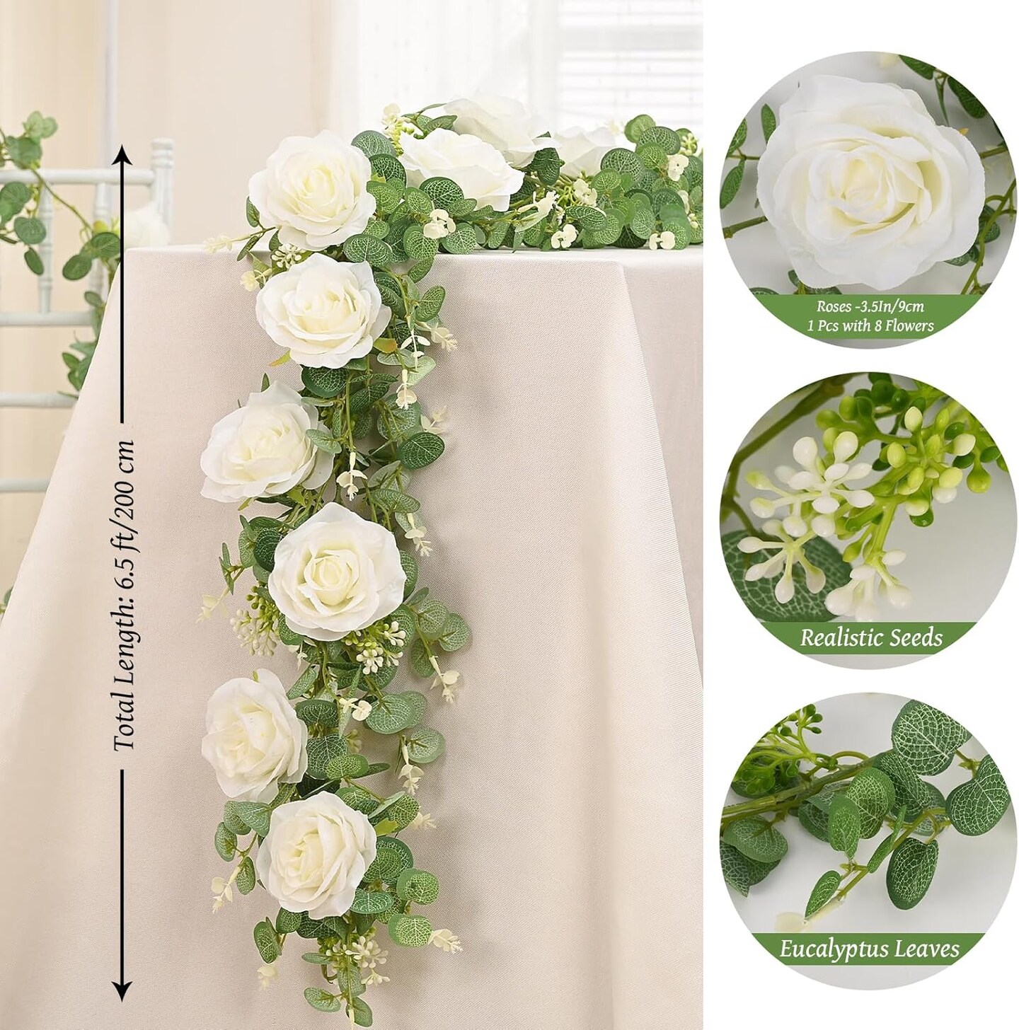 13Ft Artificial Eucalyptus Spring Garlands with Flowers