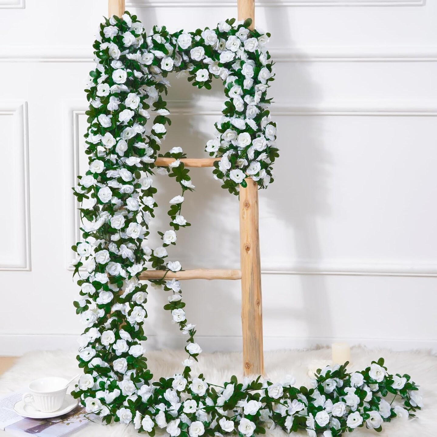 2Pcs 16.4Ft Flower Garland Artificial Spring Rose Vines