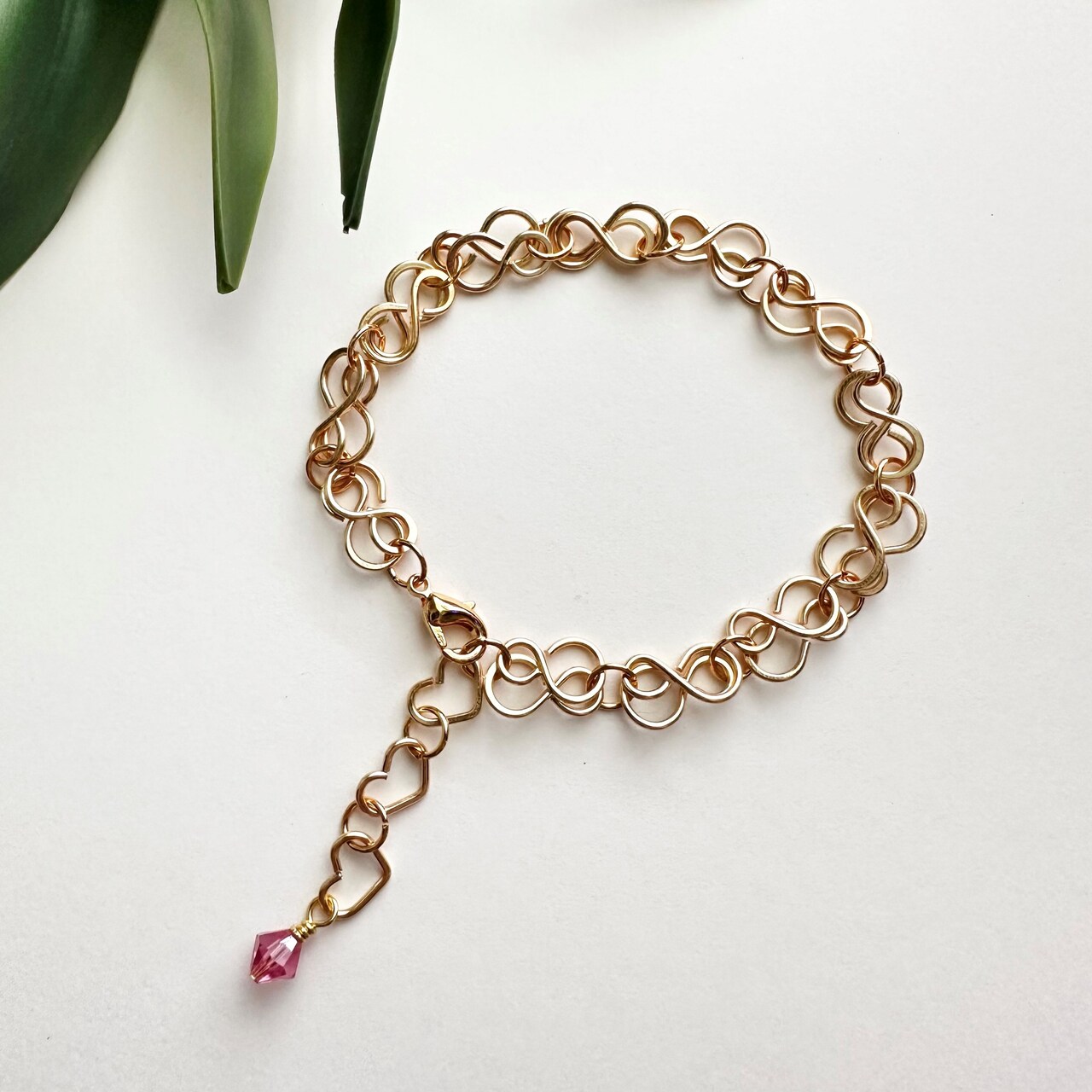 Handmade Double S Chain Bracelet with Heart Extension Chain