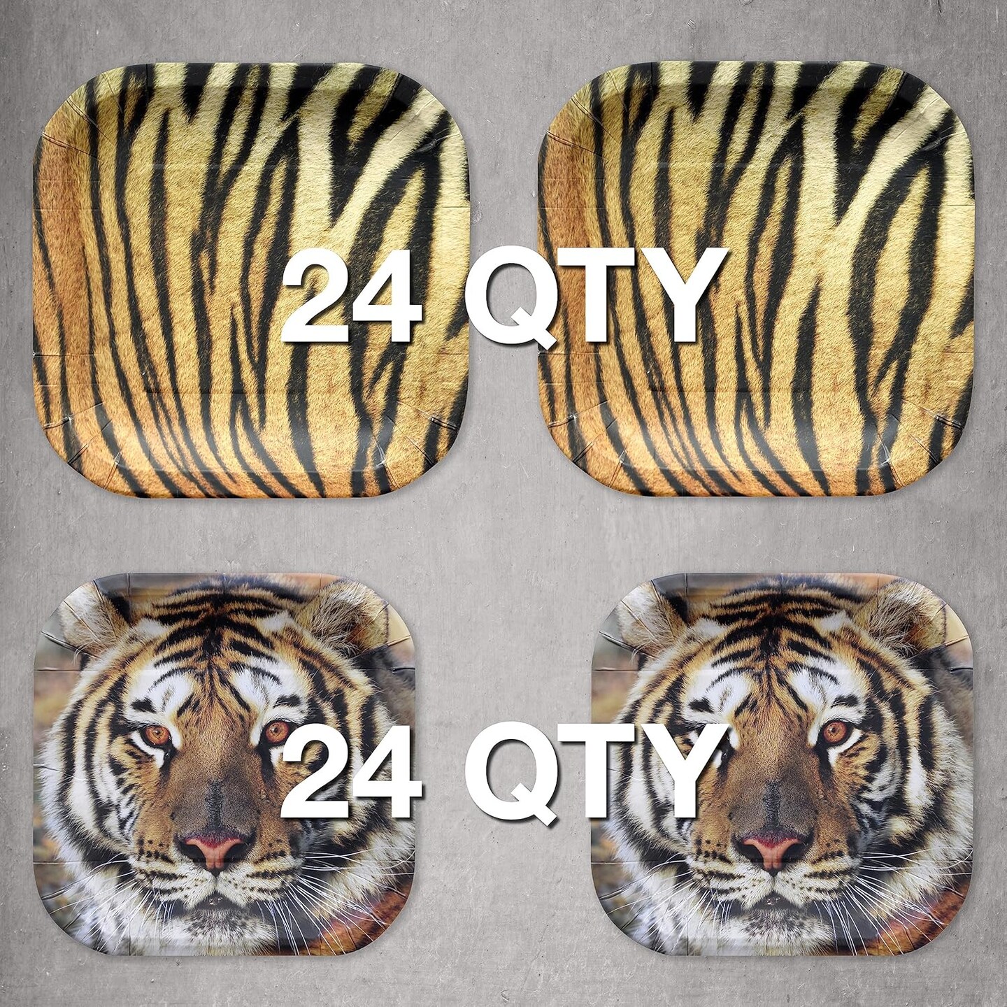 Tiger Theme Party Pack for 24 Guests! Photo-Realistic Tiger Supplies for a Roaring Good Birthday, Football, or any Big Cat Event! Includes 24 Dinner Plates &#x26; 24 Side Plates