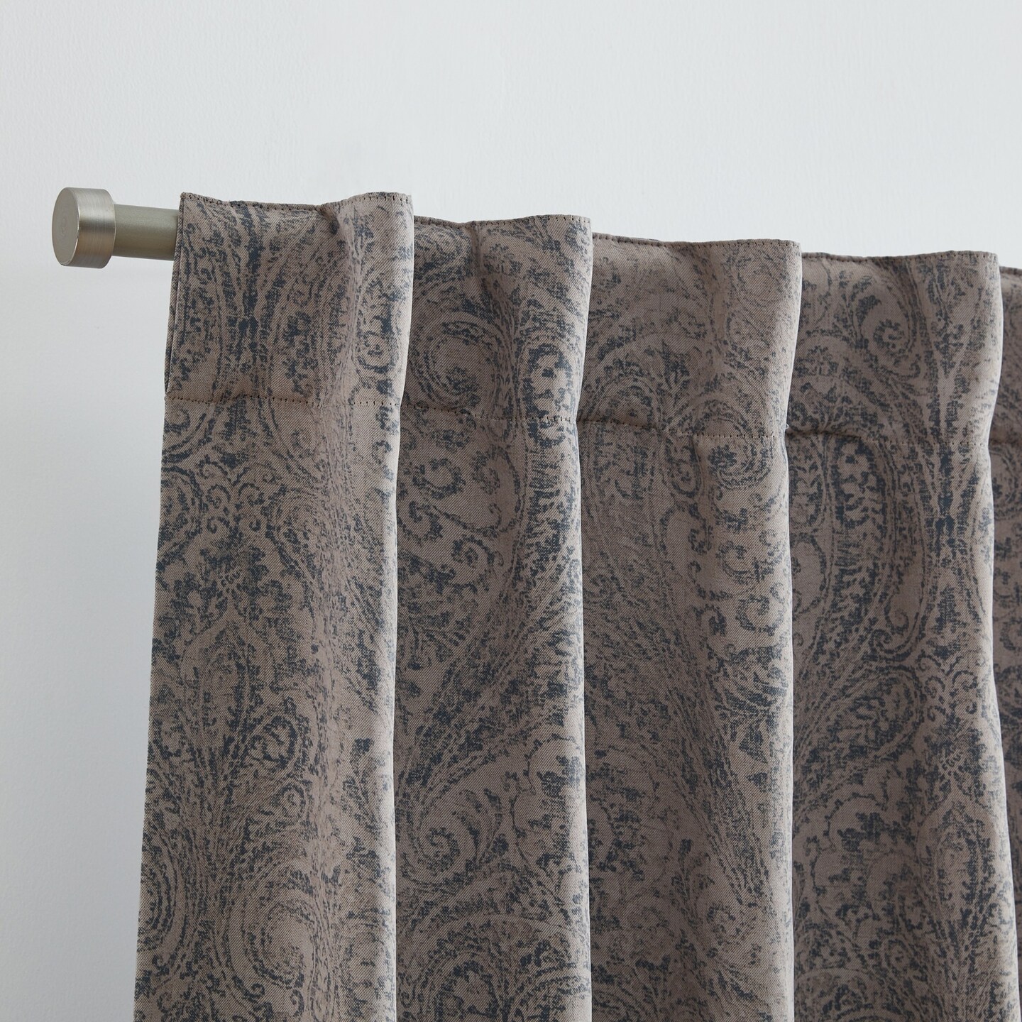 Threadmade Home Vittoria Paisley Printed Blackout Curtain Panel, Gray - 52"W x 95"L