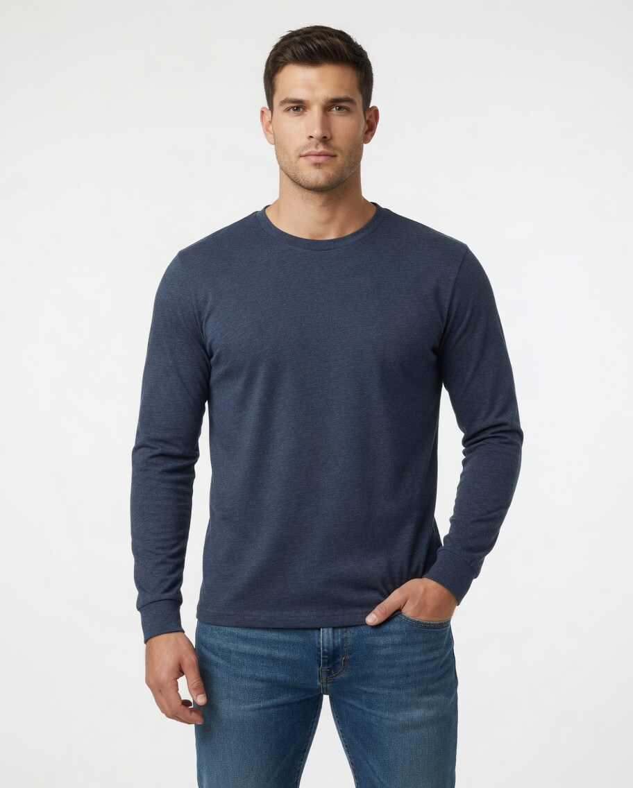 BELLA + CANVA Heather CVC Long Sleeve Crewneck T-Shirt for Layering Style & Custom Print Essential Tee