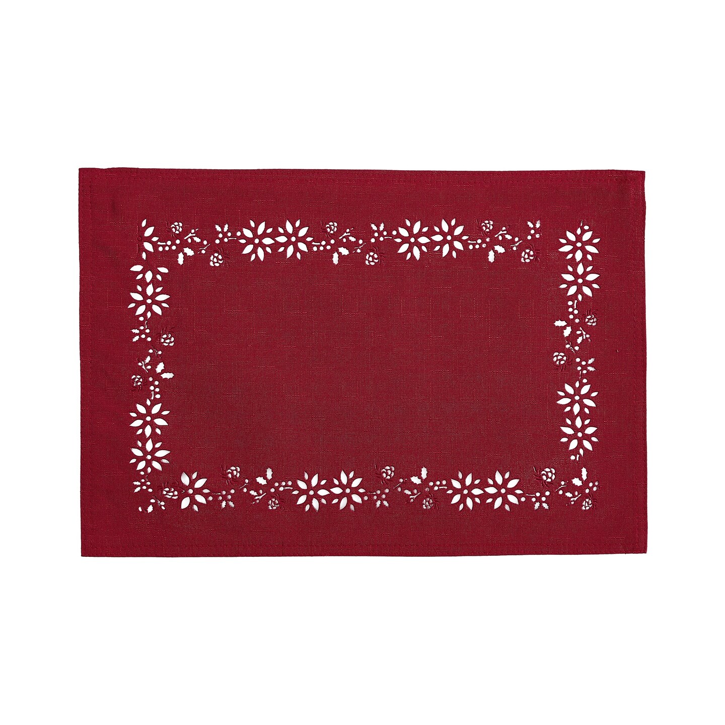 Threadmade Home Poinsettia Noel Laser Cut Placemats, Set of 4, Red - 13"W x 19"L