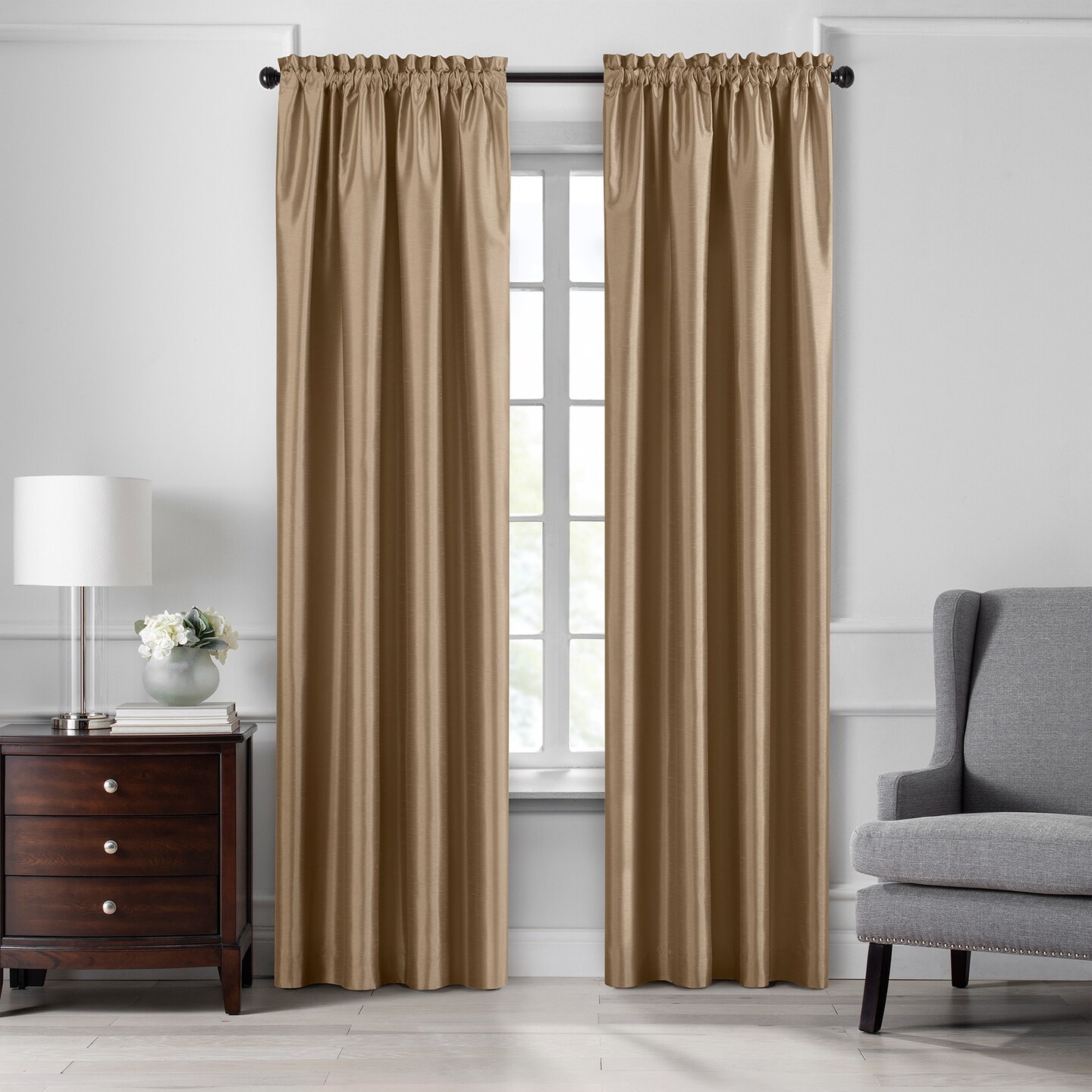 Threadmade Home Colette Faux Silk Blackout Window Curtain, Gold - 52"W x 84"L
