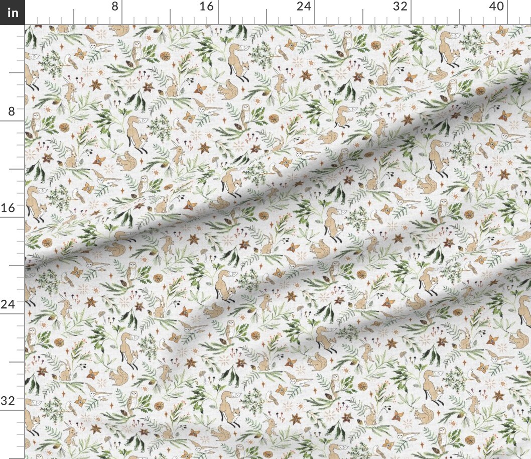 Vintage Squirrel Foliage Forest Woodland Owl Fox Star Rabbit Winter Custom Printed Fabric by Spoonflower Various Fabrics by the Yard or Fat Quarter