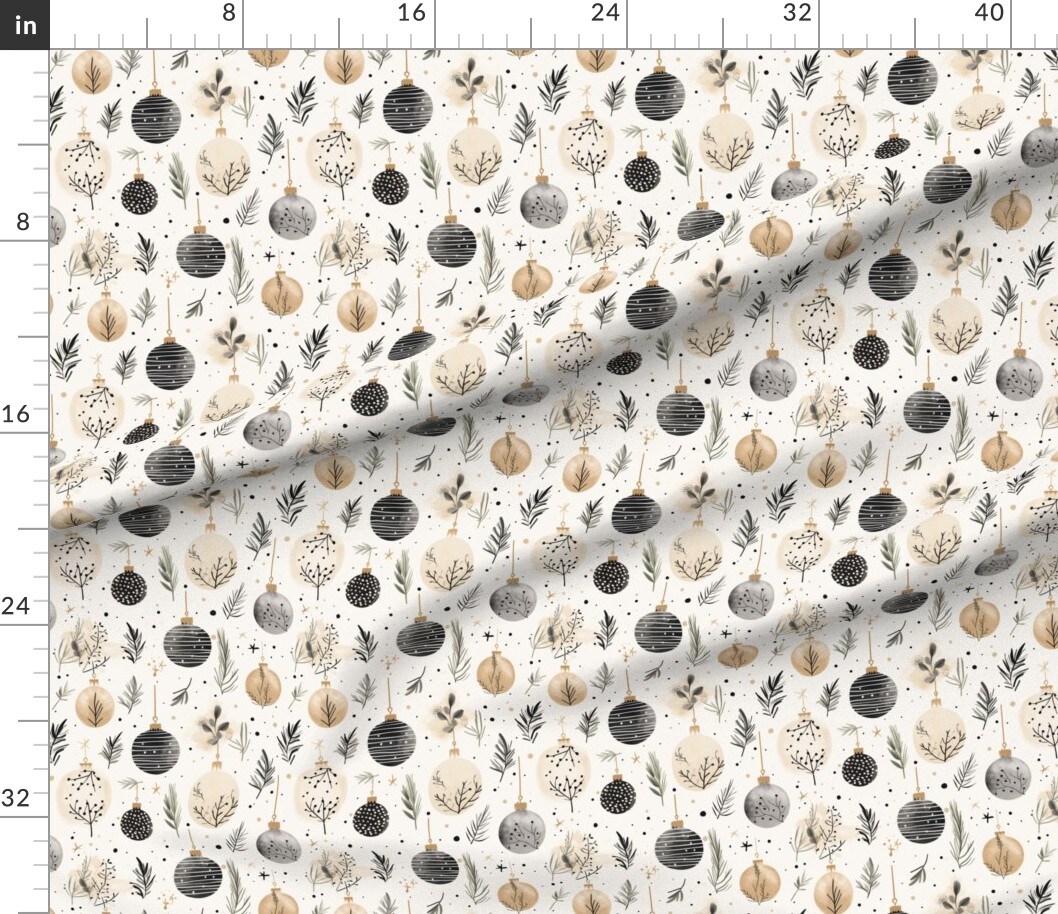Winter Holiday Festive Classic Foliage Snow Ornaments Custom Printed Fabric by Spoonflower Various Fabrics by the Yard or Fat Quarter