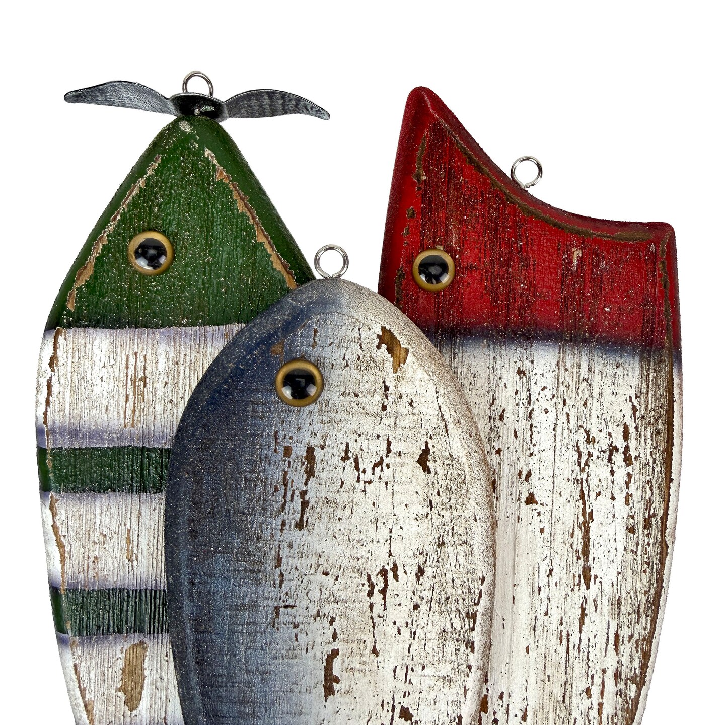 Fishing Lure Wall Hook Rack Set 3 Rustic Nautical Wood Metal Fish Decor
