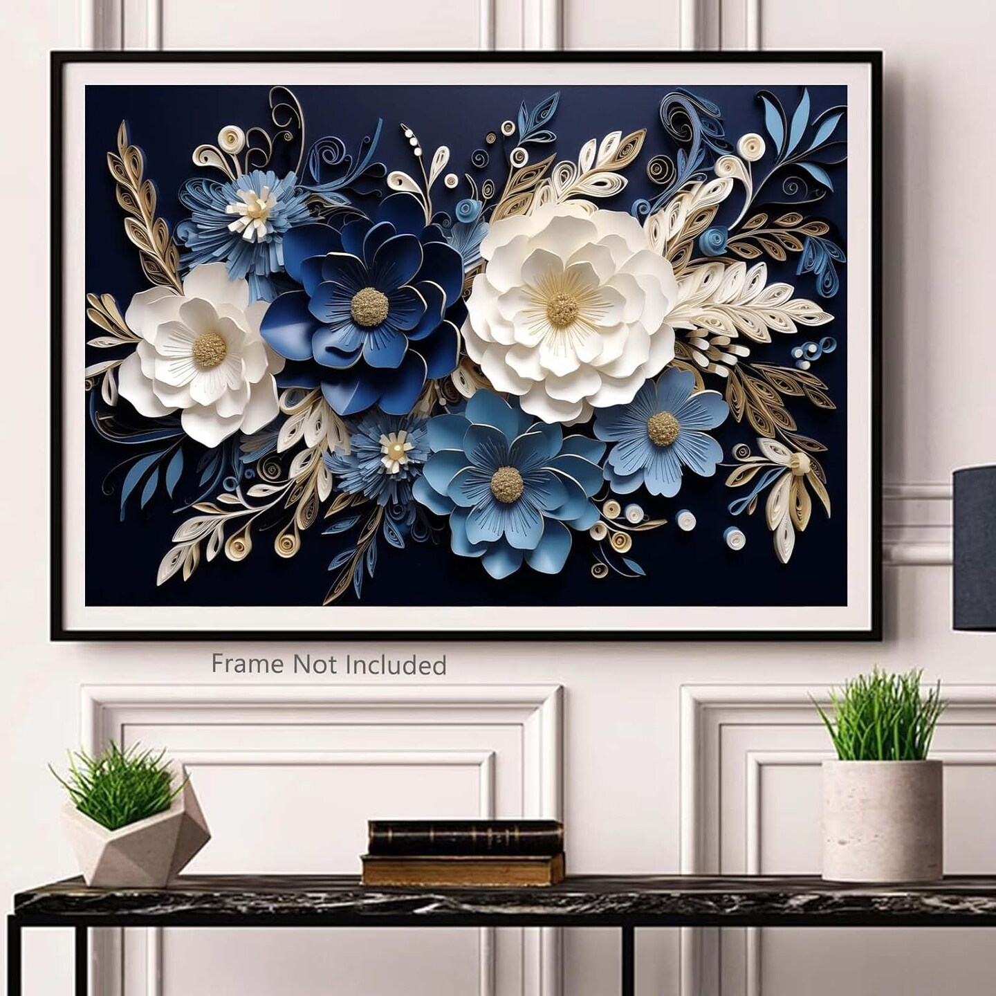 Navy Blue and White Canvas Wall Art 3D Blue White Textured Abstract Art (16x24inch Frameless)