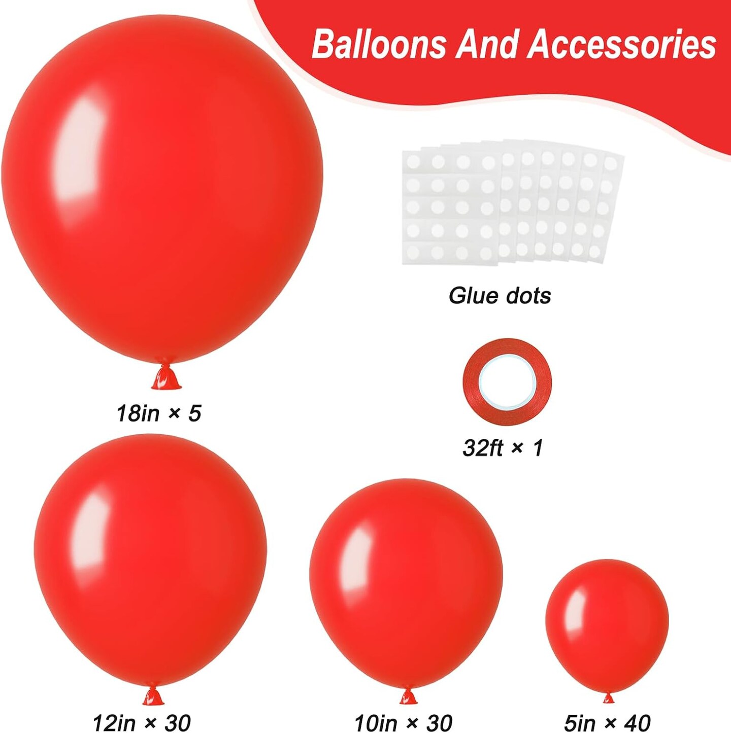 Red Balloons, Different Sizes 105pcs 5/10/12/18 Inches for Garland Arch, Latex Balloons