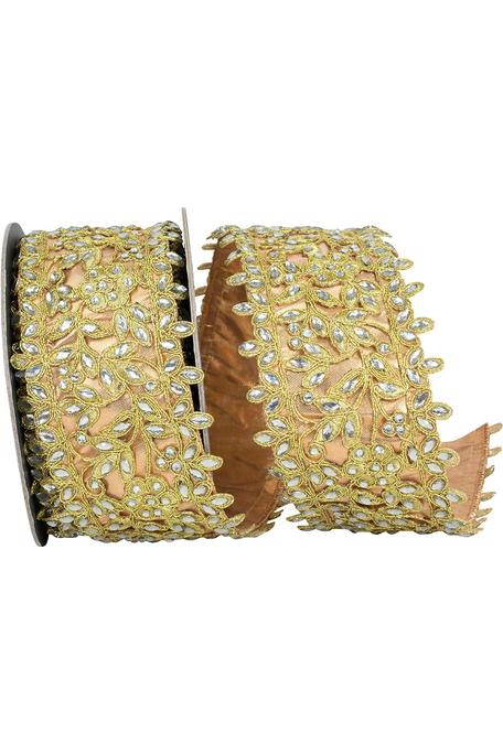 4&#x22; Jewel Embroidery Opulence Ribbon: Gold (5 Yards)