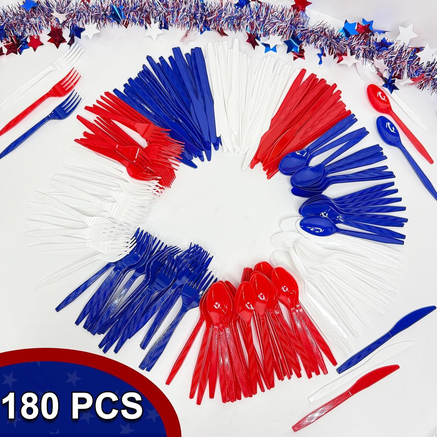 180pcs Patriotic Cutlery Set – 60 Forks, Knives & Spoons for 4th of July & Memorial Day