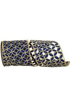 4&#x22; Petal Cut Embroidery Ribbon: Navy/Gold (5 Yards)