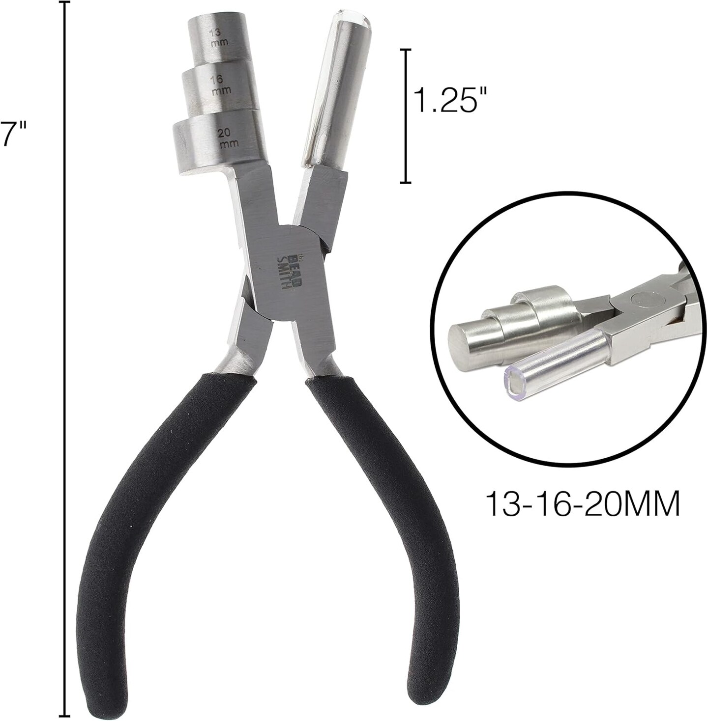 The Beadsmith Big Wrapper Pliers – Multi-Step Wrapping Tool –13, 16 & 20mm Barrels - 7 Inches Long, 1.25” Stainless Steel Jaws, Cushioned Grips – Use to Shape Rings and Make Consistent Sized Loops