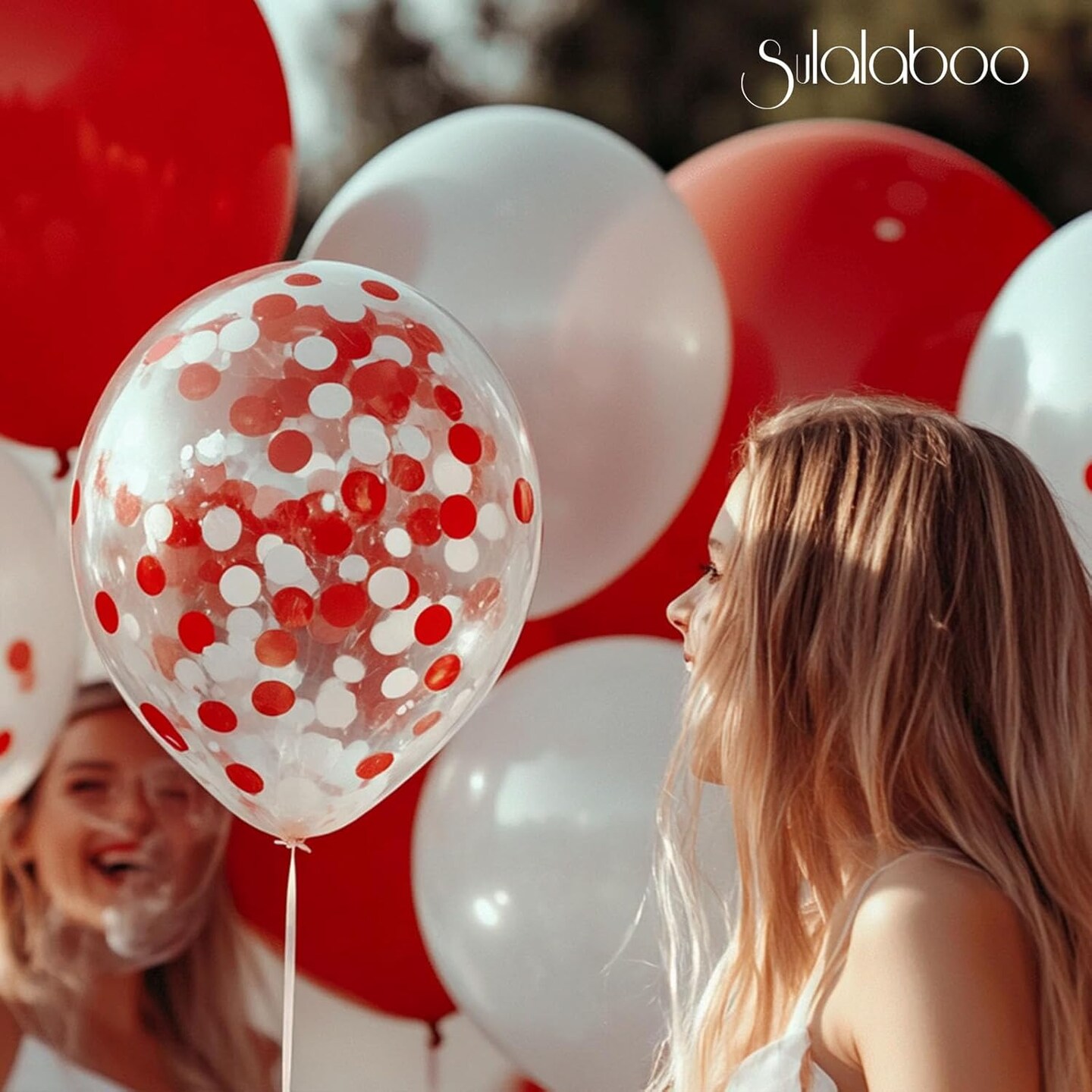 Metallic Red and White Balloons 12Inch 73PCS White Red Confetti Latex Balloons Shiny Helium Balloon Set