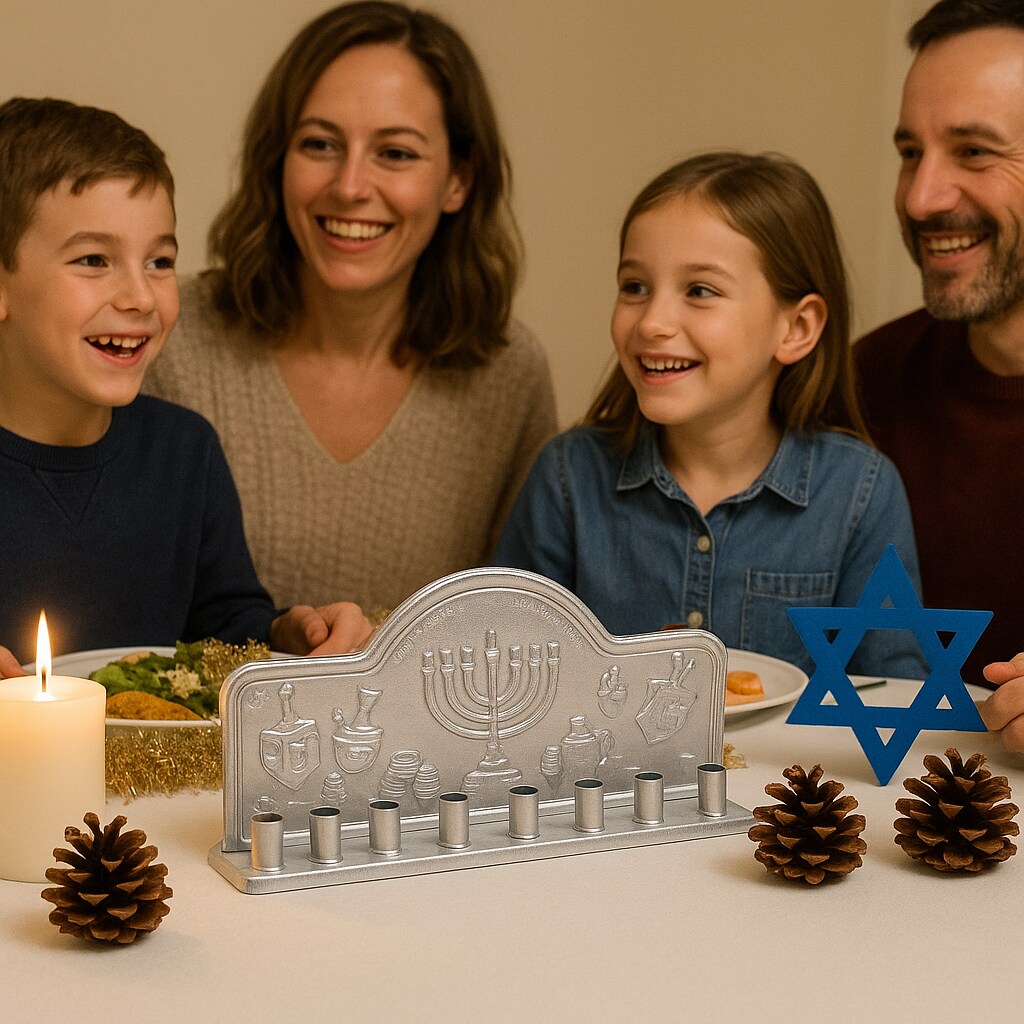 Silver Tin Menorah for Chanukah – Classic Judaica Hanukkah Candle Holder, 10"