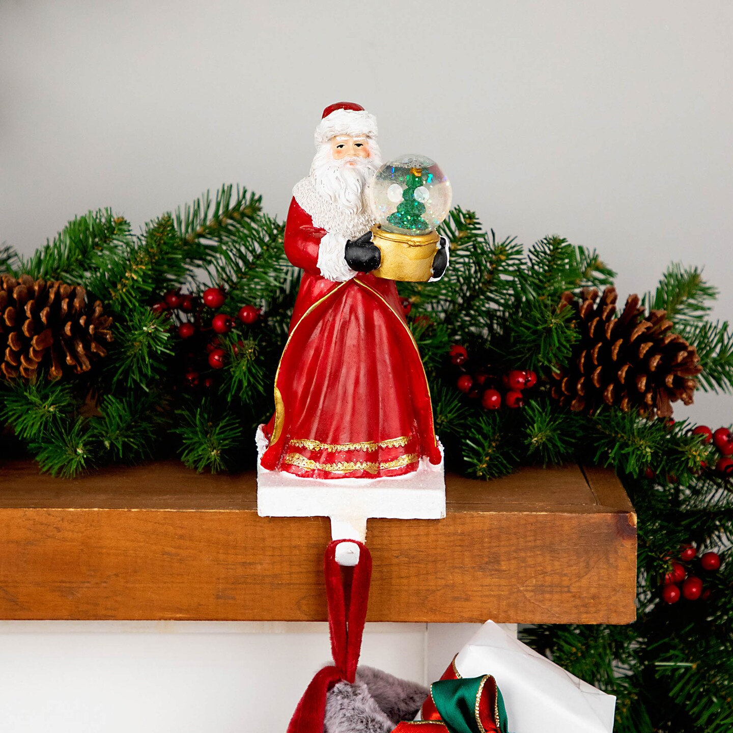 Northlight 9" Old-World Santa with Snow Globe Christmas Stocking Holder