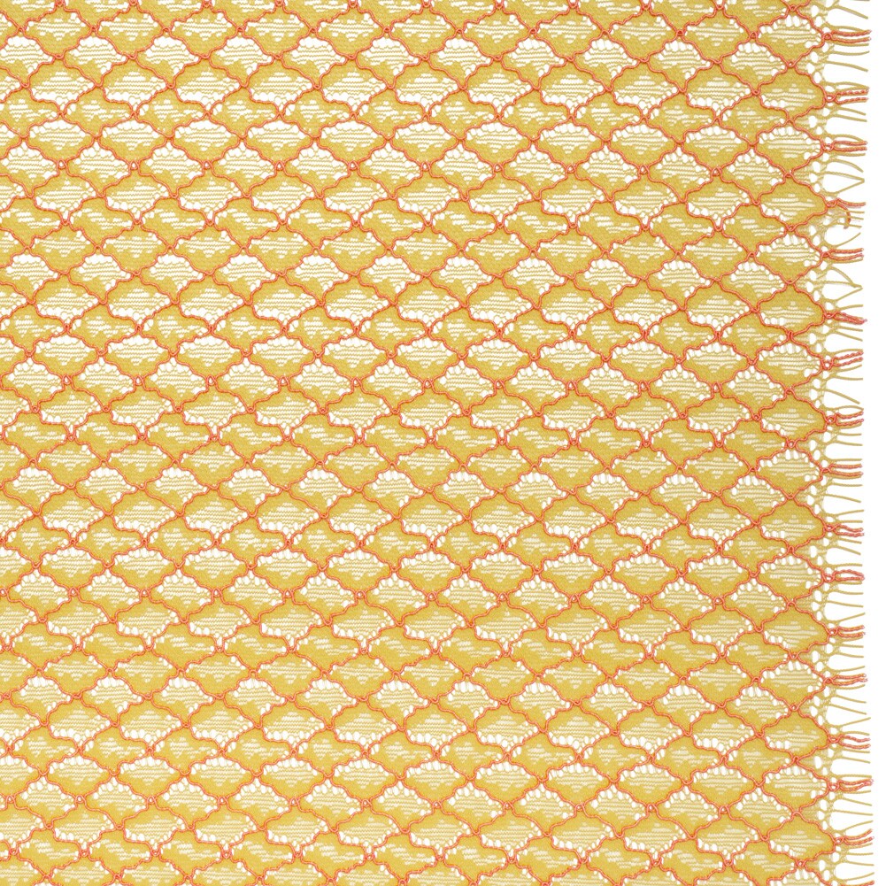 1 Yard Chartreuse Confetti Pink Corded Lace Fabric Diamond Lattice Eyelash Edge Sheer 50 Inch Width