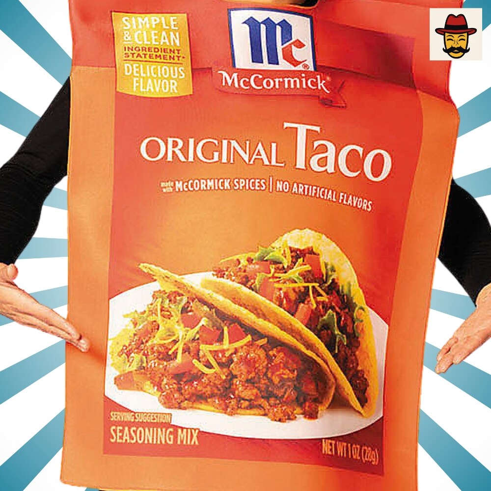 Adults McCormick Taco Seasoning Packet Costume Funny Food Tunic with Realistic Print Front