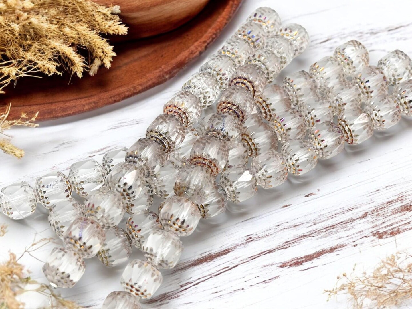 *12* 10mm Metallic Volcano Washed Crystal Fire Polished Cathedral Beads