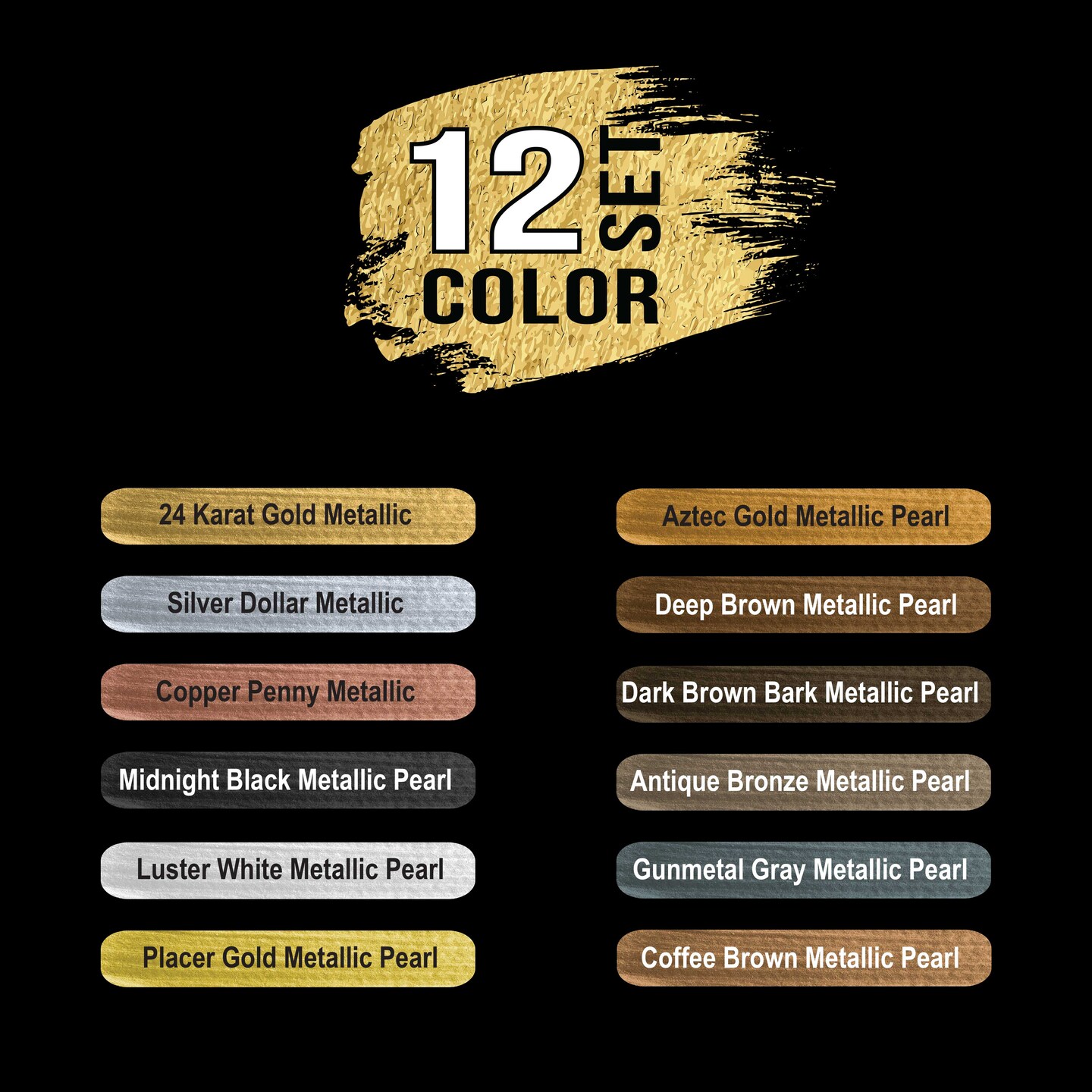 U.S. Art Supply 12-Color Metallic Acrylic Paint Set - 75ml Tubes - Acrylic Paint for Canvas Painting, Wood Crafts & Rock Painting