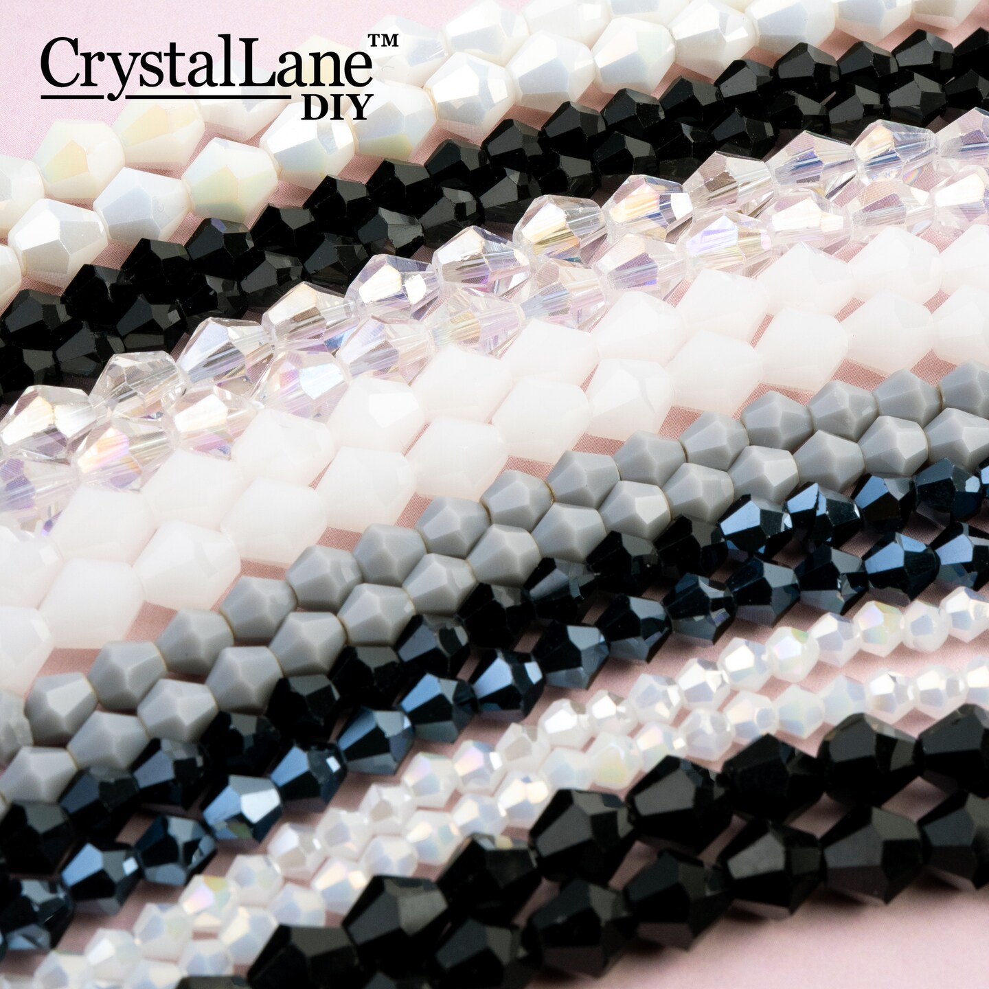 Crystal Lane DIY 2-Strand 7in Opaque Luster Finish Glass Bicone Bead Strands