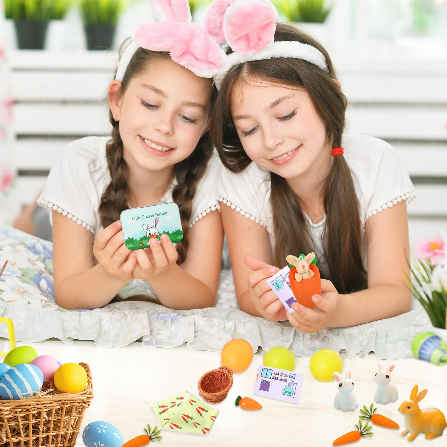 Little Pocket Bunny, Easter Basket Stuffer, Easter Gifts for Kids, DIY Pet Bunny Adoption, Easter Baskets,Cute Rabbit in Tin Box, Travel Buddy