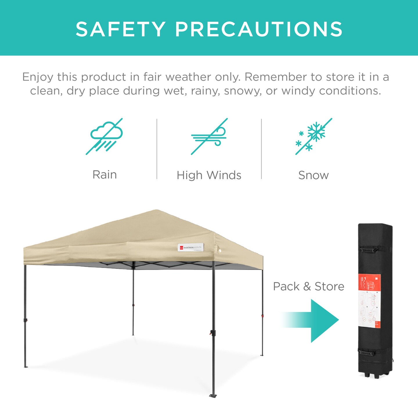 Best Choice Products 10x10ft Easy Setup Pop Up Canopy w/ 1-Button Setup, Wheeled Case, 4 Weight Bags