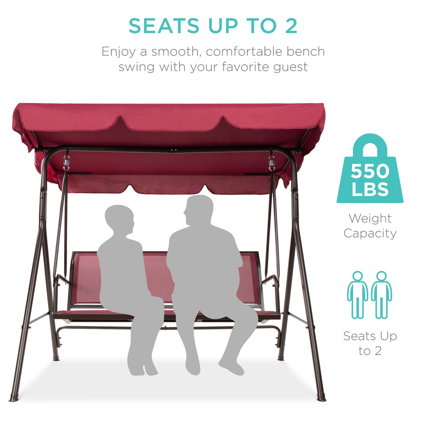 Best Choice Products 2-Seater Outdoor Adjustable Canopy Swing Glider Patio Bench w/ Textilene, Steel Frame