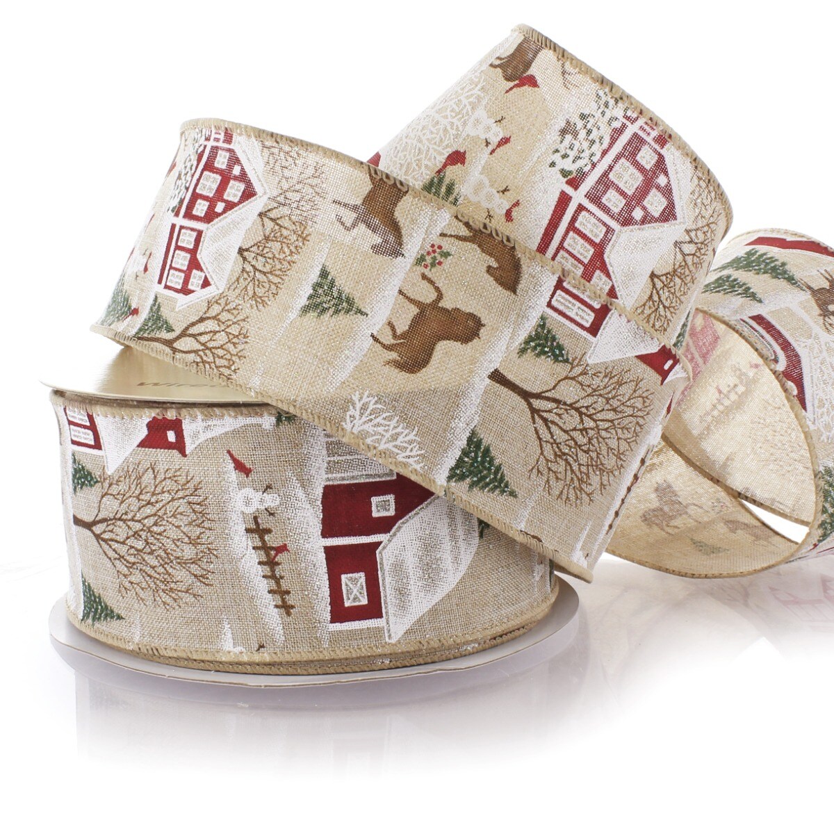 2 1/2&#x22; Wired Ribbon Snowy Winter Yard - 25 Yard