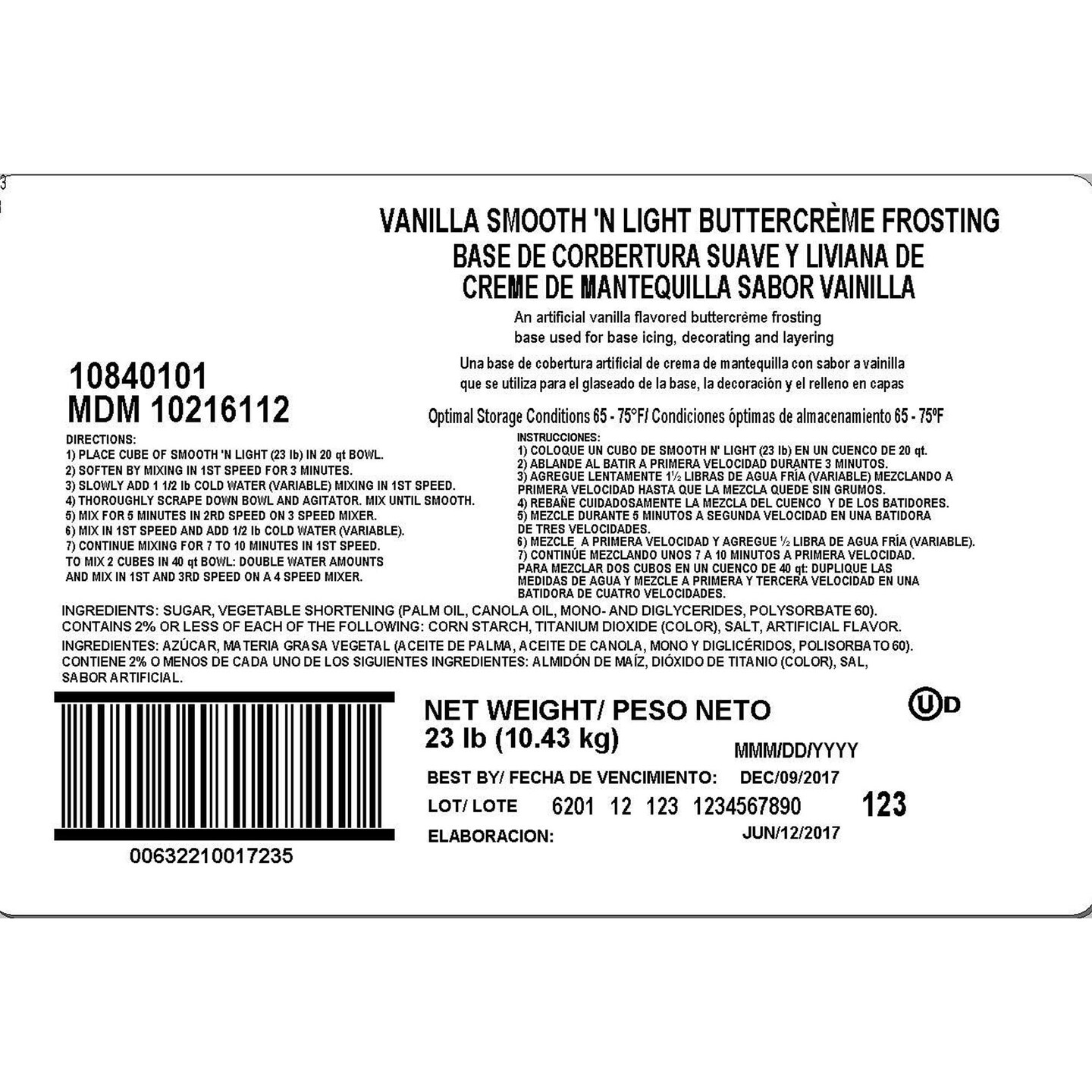 23 Pound Brill Vanilla Smooth and Light Buttercreme Icing 23 Per Case