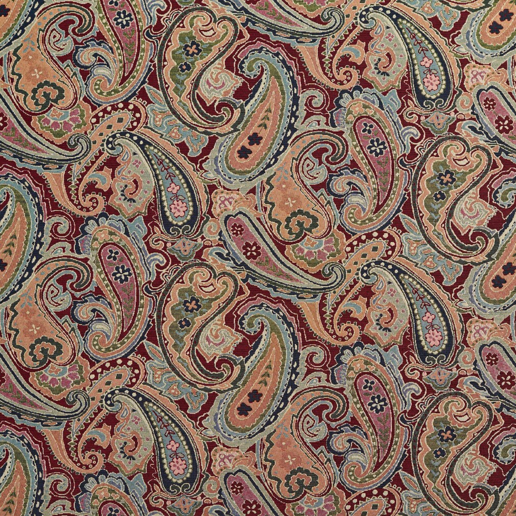 Merlot Paisley - Red & Burgundy Paisley Upholstery Fabric 54 Inches"
