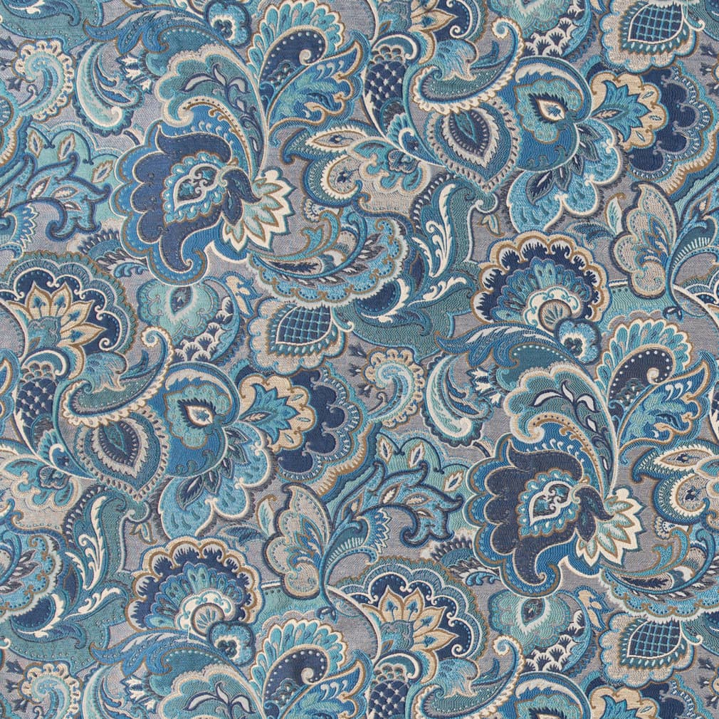 Sapphire - Blue Paisley Upholstery Fabric 54 Inches&#x22;