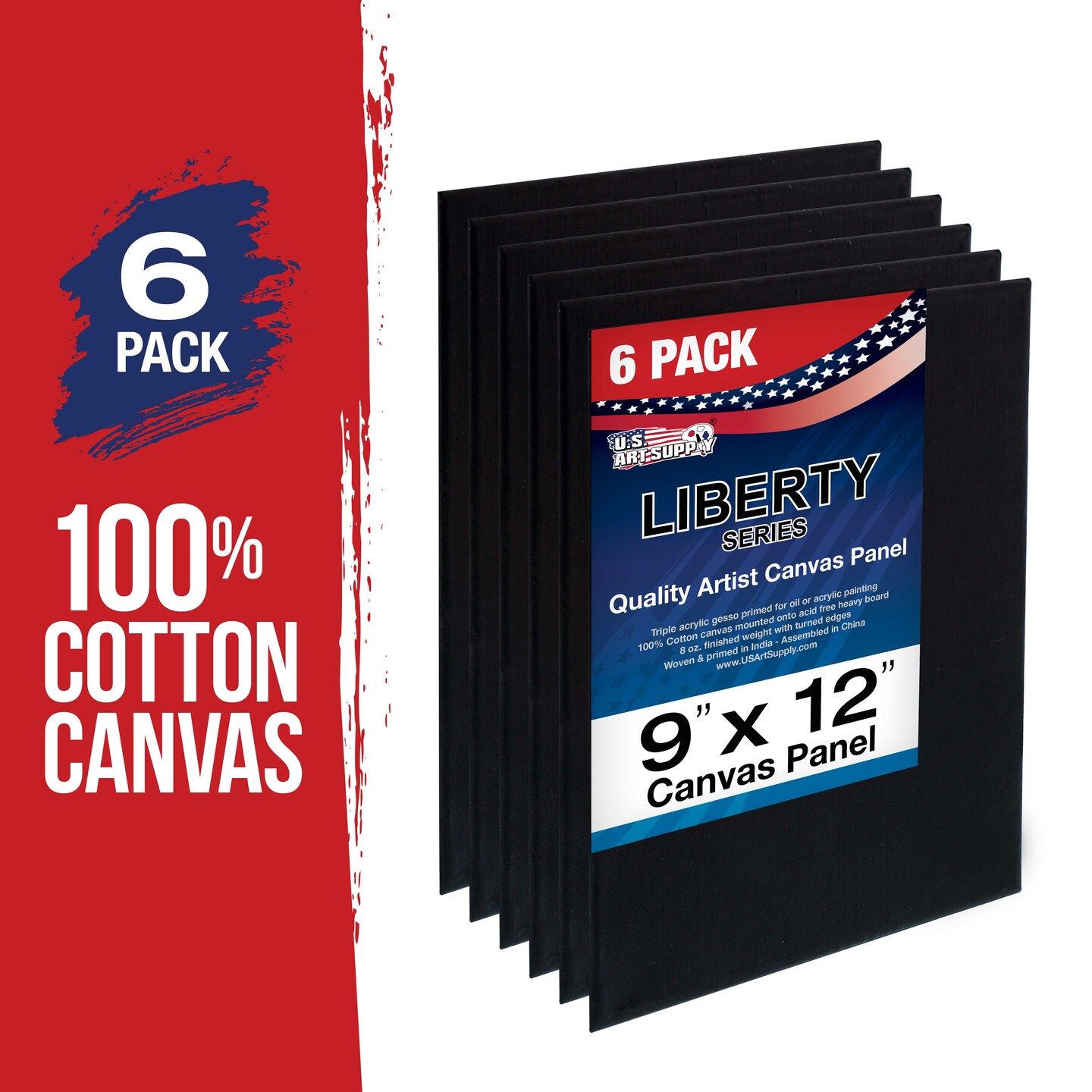 9&#x22; x 12&#x22; Black Professional Artist Quality Acid Free Canvas Panel Boards for Painting 6-Pack