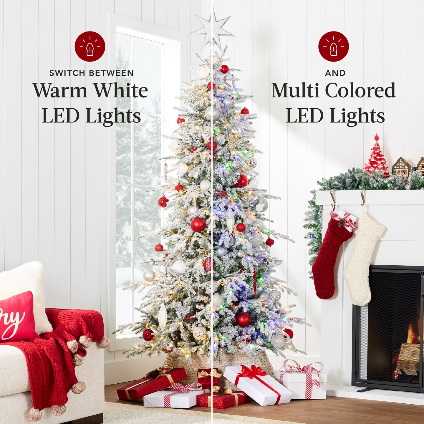 Best Choice Products Pre-Lit Flocked Artificial Aspen Noble Fir Christmas Tree w/ Branch Tips, LED Lights