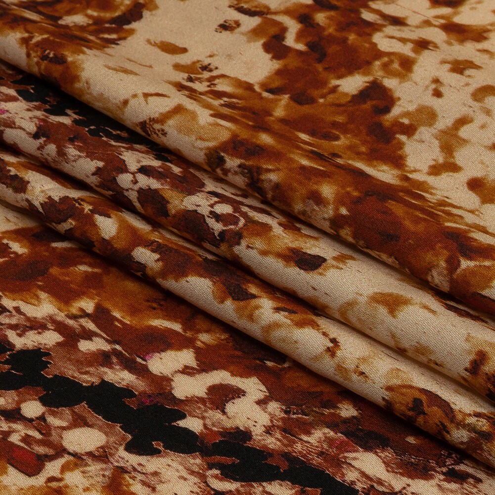 1 Yard Rayon Challis Fabric Beige and Orange Abstract Summit Sketches Print 55 inch Width