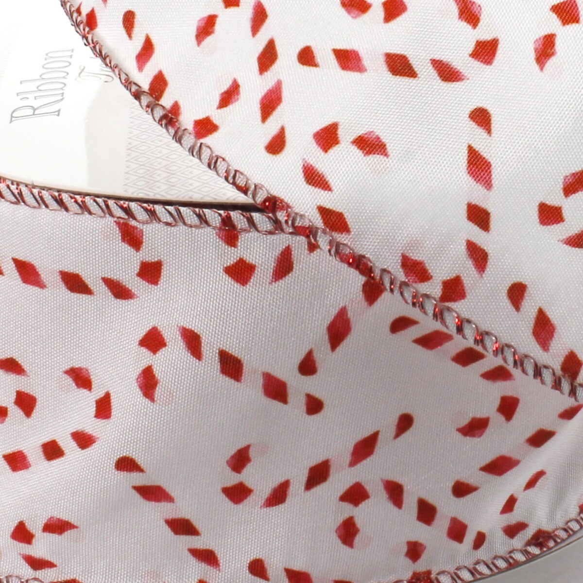 2 1/2&#x22; Wired Ribbon Candy Canes on White 10 Yards