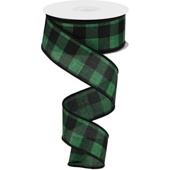 1.5&#x22; Printed Plaid Check Ribbon: Emerald Green (10 Yards)