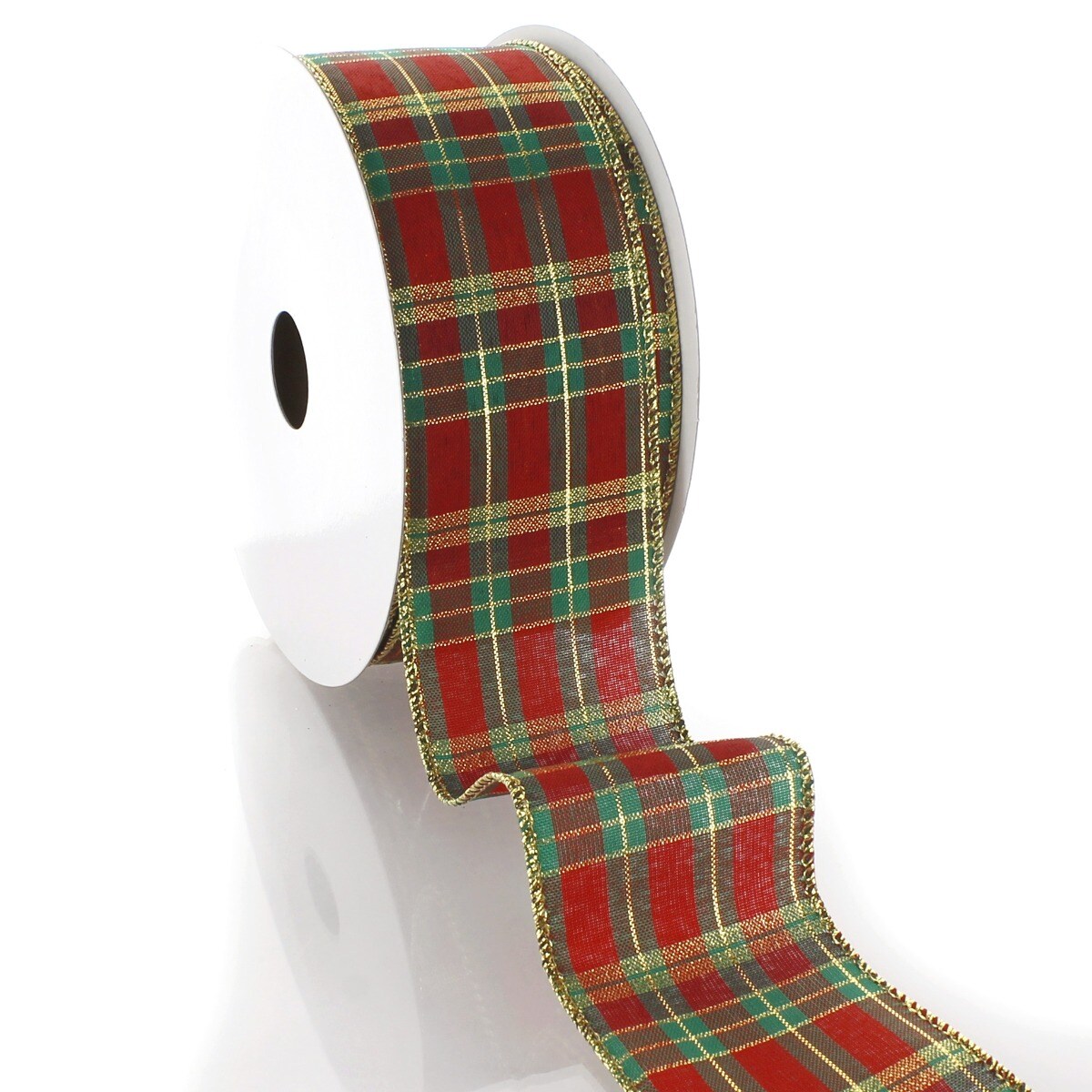 2 1/2&#x22; Wired Ribbon Red/Green Christmas Tartan Plaid - 10 Yards